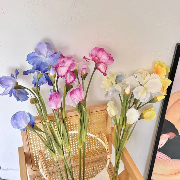 31.5 Inch Artificial Iris Flower Faux Floral Oil Painting Style for Home Hotel Décor Soft Decoration Photography Prop - Image 4