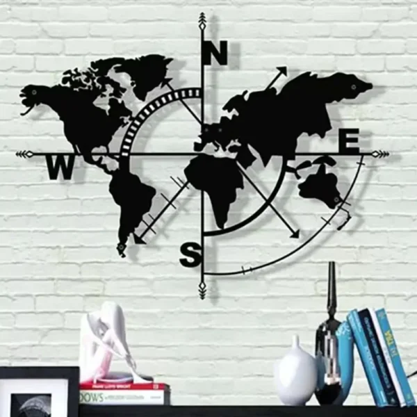 1pc Metal World Map Compass Stylish Wall Décor Metal Sign and World Map Wall Art Perfect for Elegant Home Decoration - Image 4