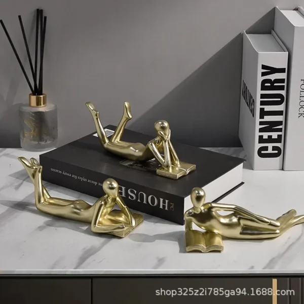 Creative Characters Reading Statue Modern Home Living Room Abstract Resin Figurines Miniatures Crafts Office Decor Figurines - Image 2