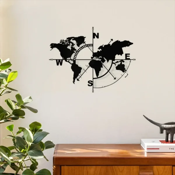 1pc Metal World Map Compass Stylish Wall Décor Metal Sign and World Map Wall Art Perfect for Elegant Home Decoration - Image 3