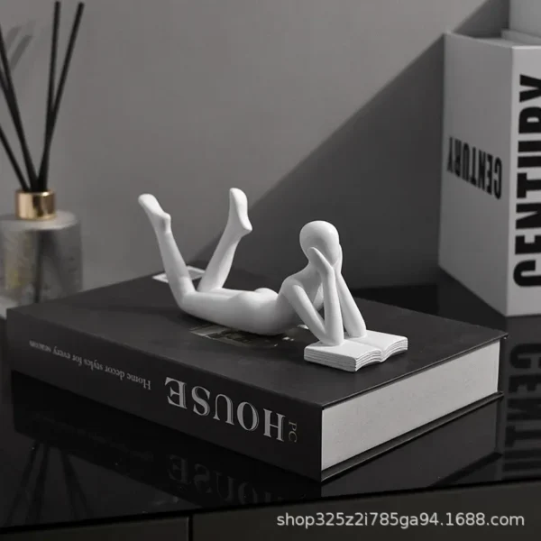 Creative Characters Reading Statue Modern Home Living Room Abstract Resin Figurines Miniatures Crafts Office Decor Figurines - Image 3