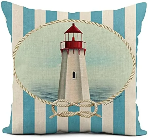 Linen throw pillowcase lighthouse sailing sea shell home décor pillowcase square cushion cover sofa cushion cover 45x45 - Image 2