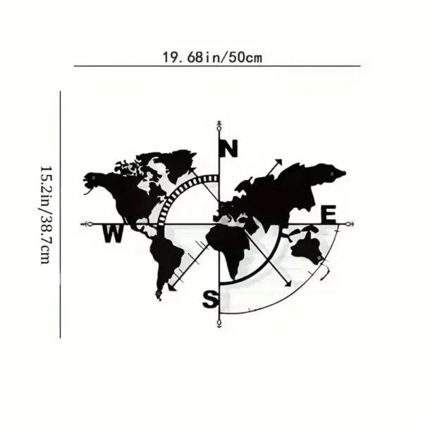 1pc Metal World Map Compass Stylish Wall Décor Metal Sign and World Map Wall Art Perfect for Elegant Home Decoration - Image 2