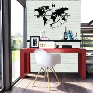 1pc Metal World Map Compass Stylish Wall Décor Metal Sign and World Map Wall Art Perfect for Elegant Home Decoration