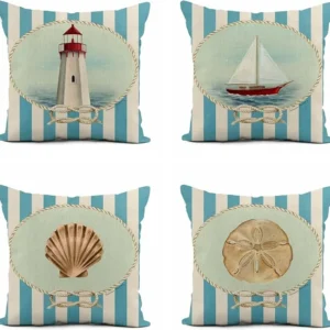Linen throw pillowcase lighthouse sailing sea shell home décor pillowcase square cushion cover sofa cushion cover 45x45