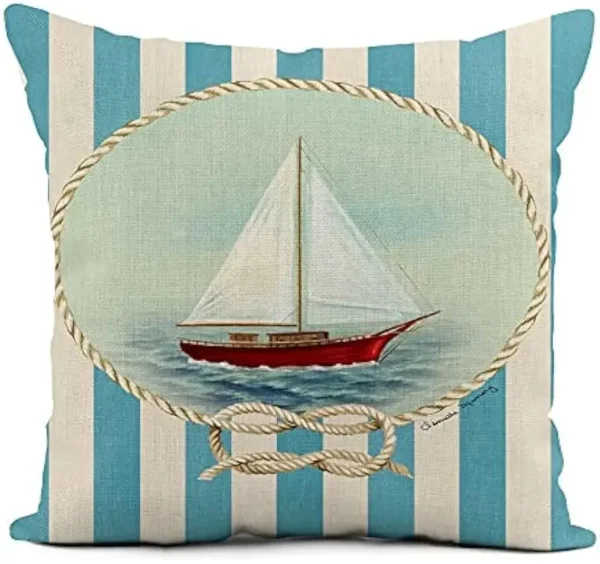 Linen throw pillowcase lighthouse sailing sea shell home décor pillowcase square cushion cover sofa cushion cover 45x45 - Image 3