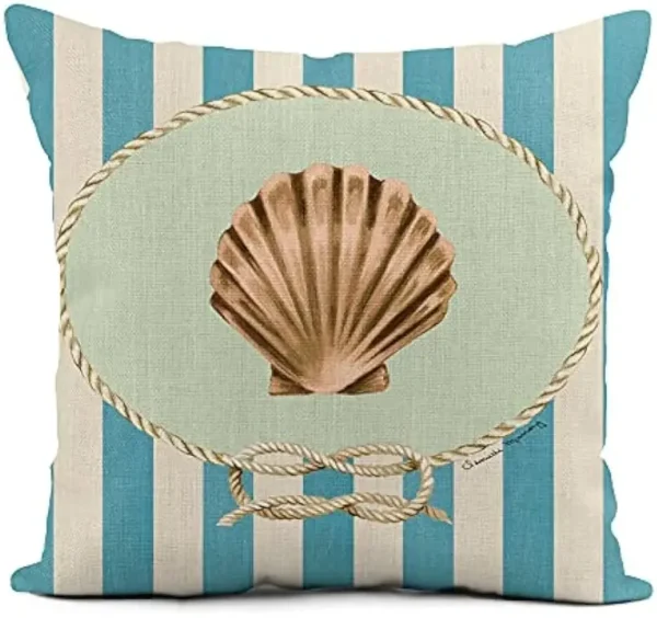 Linen throw pillowcase lighthouse sailing sea shell home décor pillowcase square cushion cover sofa cushion cover 45x45 - Image 4